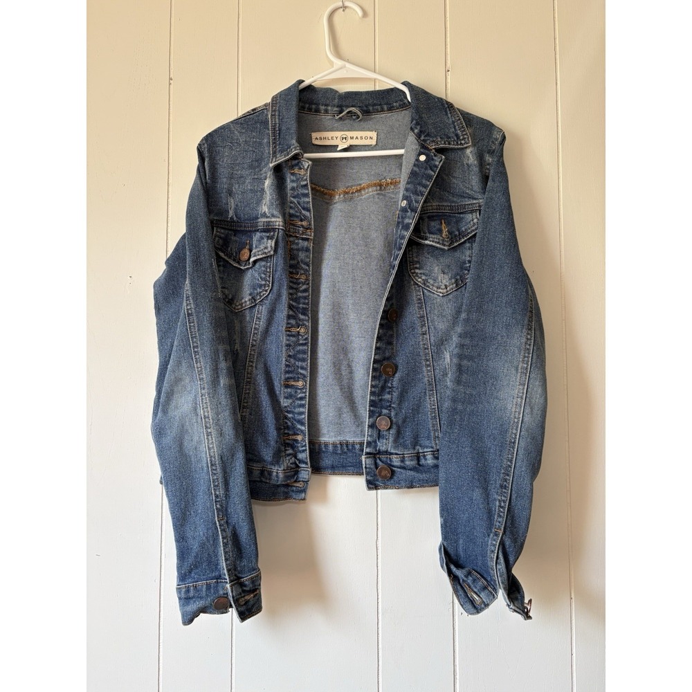 Ashley Mason Medium Wash Stretch Denim Jacket Women's Size M Classic Jean Jacket
